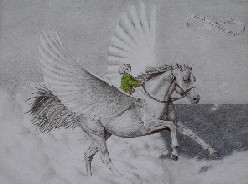 Enya riding a Pegasus, (pencil, A3) 2007