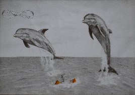 Lea swimming with dolphins,  (pencil, A3) 2007